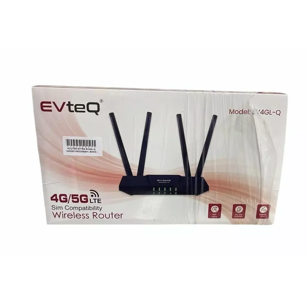 EVTeq Wifi Router Black Plastic 4G & 5G Sim Support for Internet Use, EV-4GL-Q