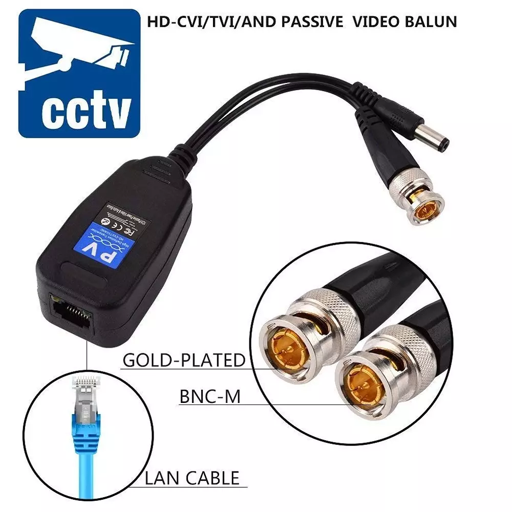 LOTA Video Balun with DC Power Black for CCTV Security Camera, MST-3128-LT