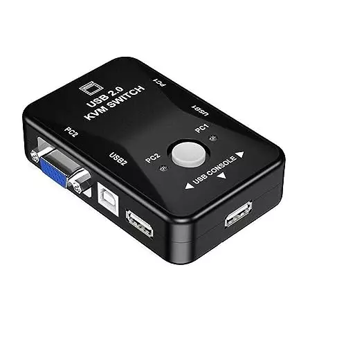 PremiumAV 2-Port USB 2.0 KVM Switch Box Control 2 Computers with 1 USB Keyboard & Mouse for PC, Laptop, Desktop, Monitor, Printer, Video Sharing