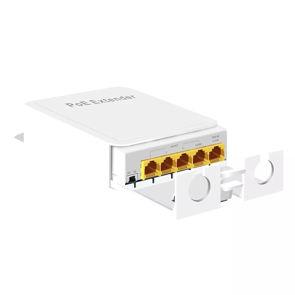 MakWorld PoE Extender Switch 10/100 Mbps 1 Input & 4 Output for CCTV Camera, White