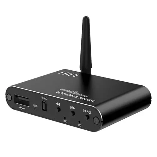 amiciSound Bluetooth 5.4 Receiver Transmitter with Mic Remote aptX Wireless Audio Adapter TV Car, 1xMINI-AUDIO-BT100-D1