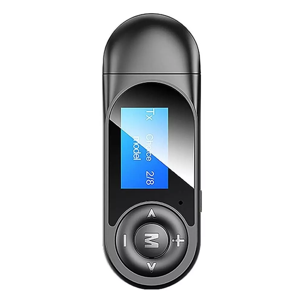 amiciSmart Bluetooth 5.0 Transmitter & Receiver AUX Wireless Dongle with LCD Display & Mic for Car, Smartphone & Laptop, 1xBLUETOOTH-DIS