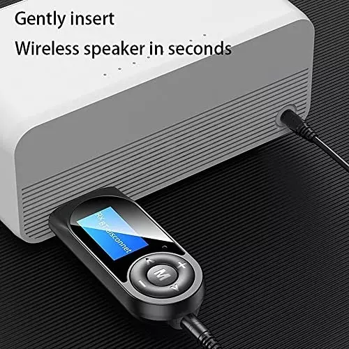 amiciSmart Bluetooth 5.0 Transmitter & Receiver AUX Wireless Dongle with LCD Display & Mic for Car, Smartphone & Laptop, 1xBLUETOOTH-DIS