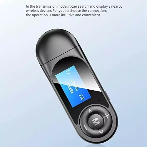 amiciSmart Bluetooth 5.0 Transmitter & Receiver AUX Wireless Dongle with LCD Display & Mic for Car, Smartphone & Laptop, 1xBLUETOOTH-DIS