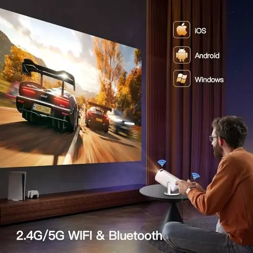 BIGASUO Mini Projector v5.0 Bluetooth, 1920 x 1080, BGP35