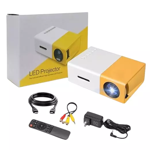 Nutronics Pro Mini LED Projector in Square Shape and Yellow Color with Multiple Interface and Compatible with Smartphone, Laptops