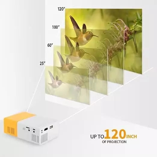 Nutronics Pro Mini LED Projector in Square Shape and Yellow Color with Multiple Interface and Compatible with Smartphone, Laptops