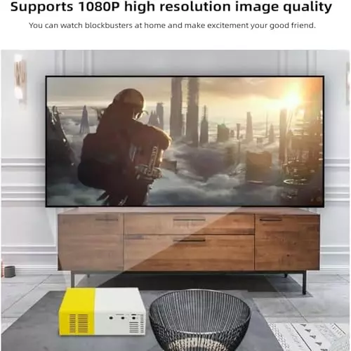 PremiumAV 400LM Portable Mini LED Projector with Remote Supports HDMI, USB, AV, SD Card for Laptop, TV Stick, PS4, Mobile Yellow