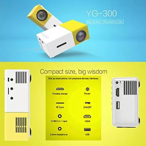 PremiumAV 400LM Portable Mini LED Projector with Remote Supports HDMI, USB, AV, SD Card for Laptop, TV Stick, PS4, Mobile Yellow