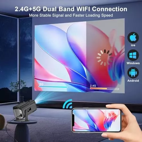 BIGASUO Mini Portable Projector v5.0 Bluetooth, 1080p, BGP27