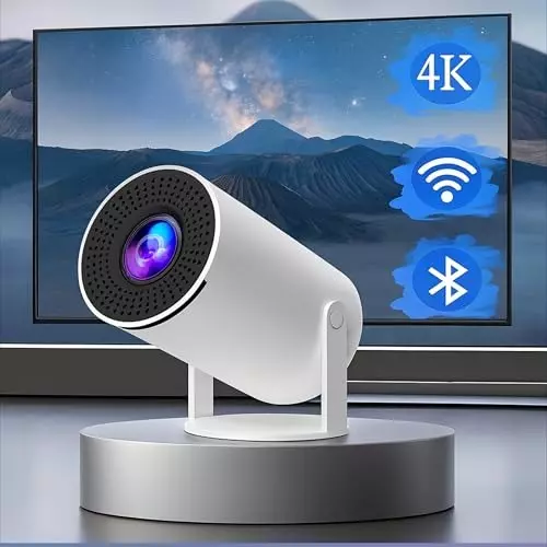 Garzie Global WiFi Projector Full HD 1080p & 4k Support Android 11 AV, HDMI, USB, Audio Output White