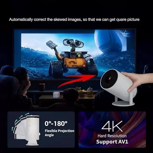 Garzie Global WiFi Projector Full HD 1080p & 4k Support Android 11 AV, HDMI, USB, Audio Output White