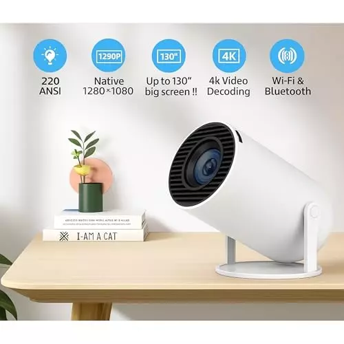 Garzie Global WiFi Projector Full HD 1080p & 4k Support Android 11 AV, HDMI, USB, Audio Output White