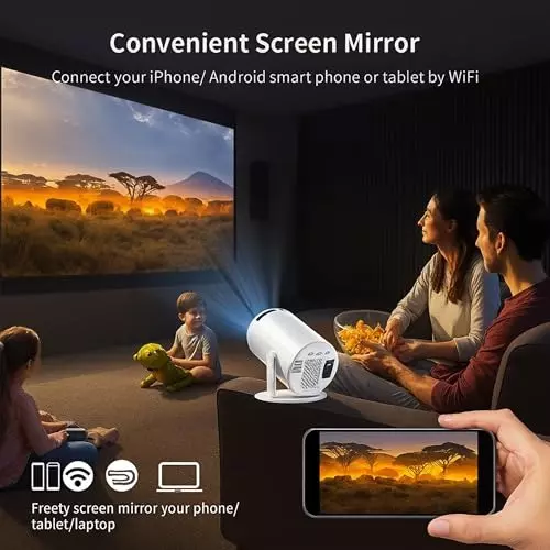 Garzie Global WiFi Projector Full HD 1080p & 4k Support Android 11 AV, HDMI, USB, Audio Output White