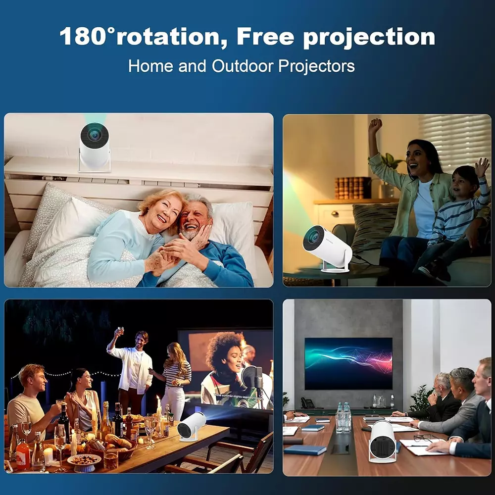 Nutronics Mini Projector in Round Shape and White Color with USB Interface and Remote Control, ‎HY-4K 1080P
