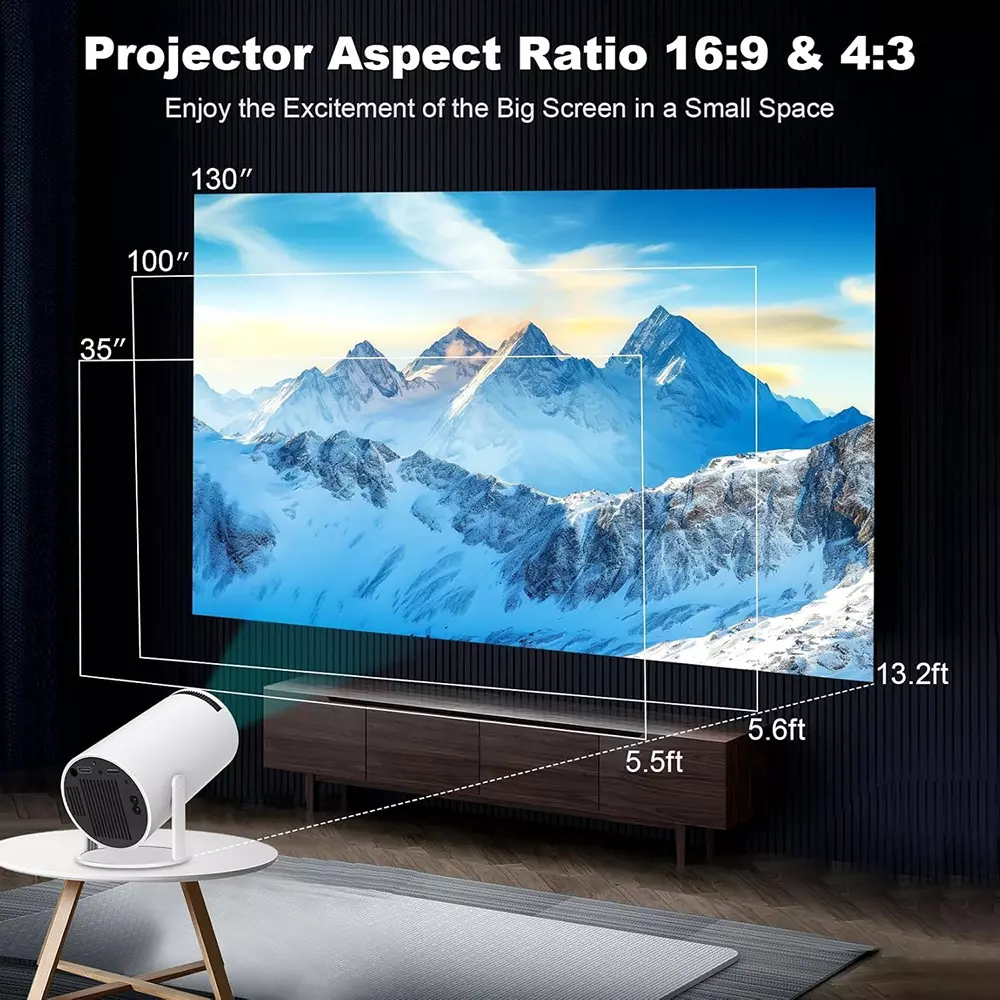 Nutronics Mini Projector in Round Shape and White Color with USB Interface and Remote Control, ‎HY-4K 1080P