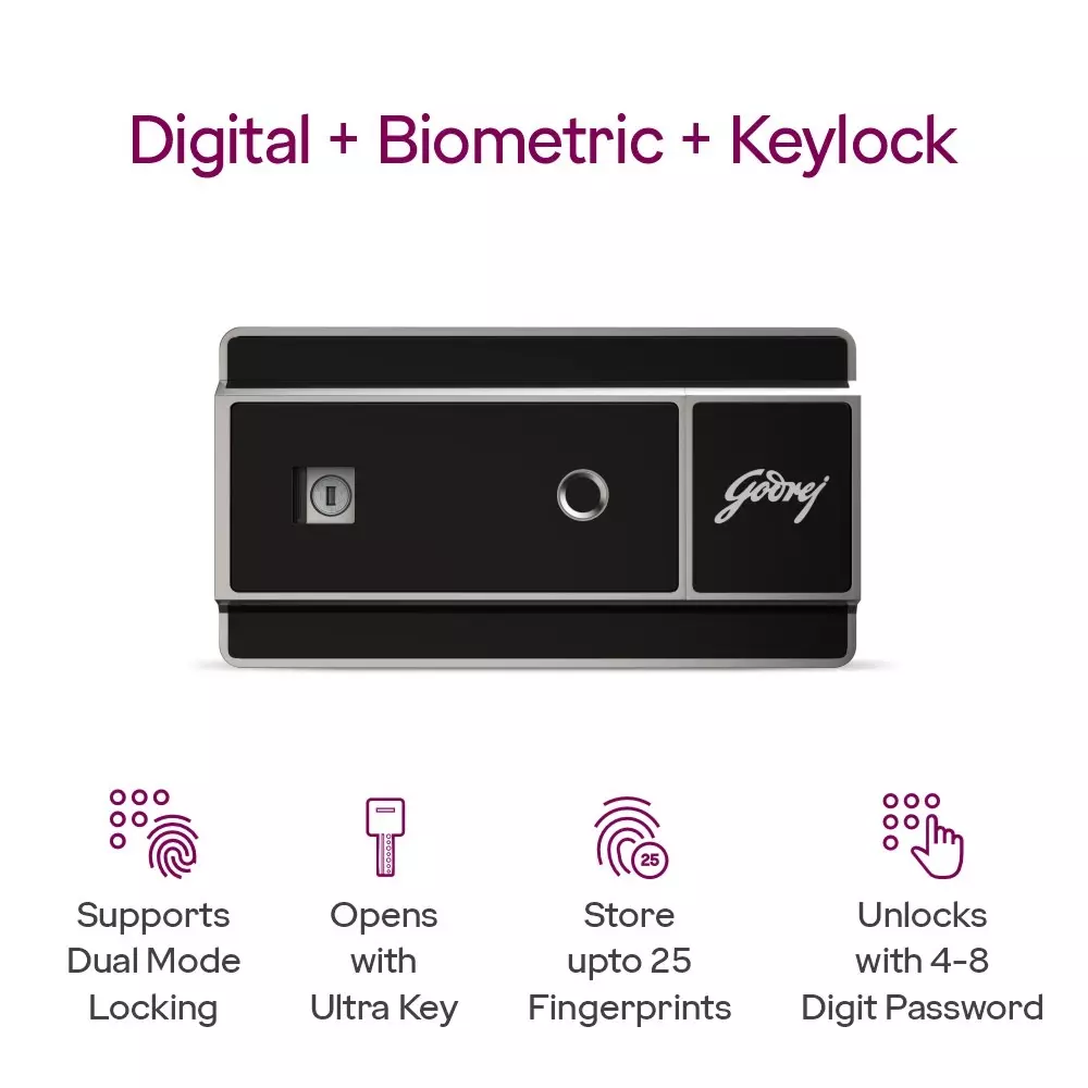Godrej Home Locker NX Advanced 370 L Ebony Key + Digital + Biometric