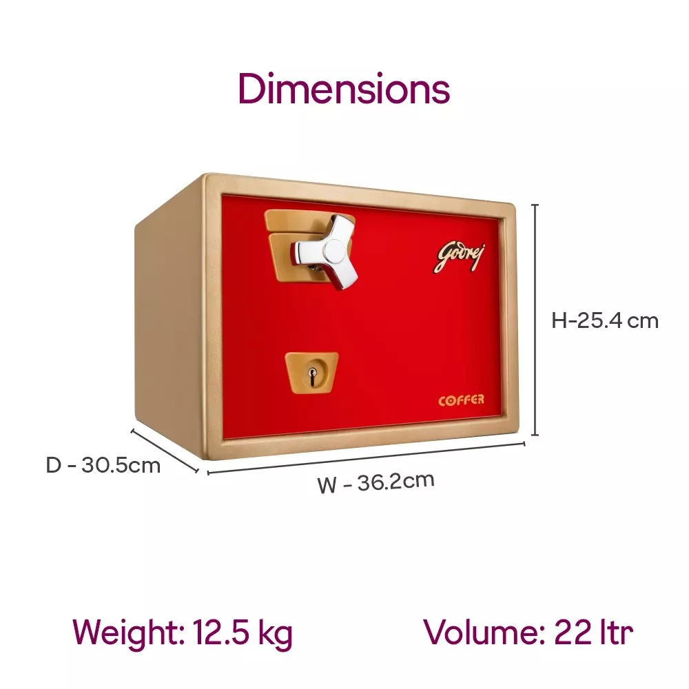 Godrej Home Locker Premium Coffer 22 L Red Mechanical Single Key Control