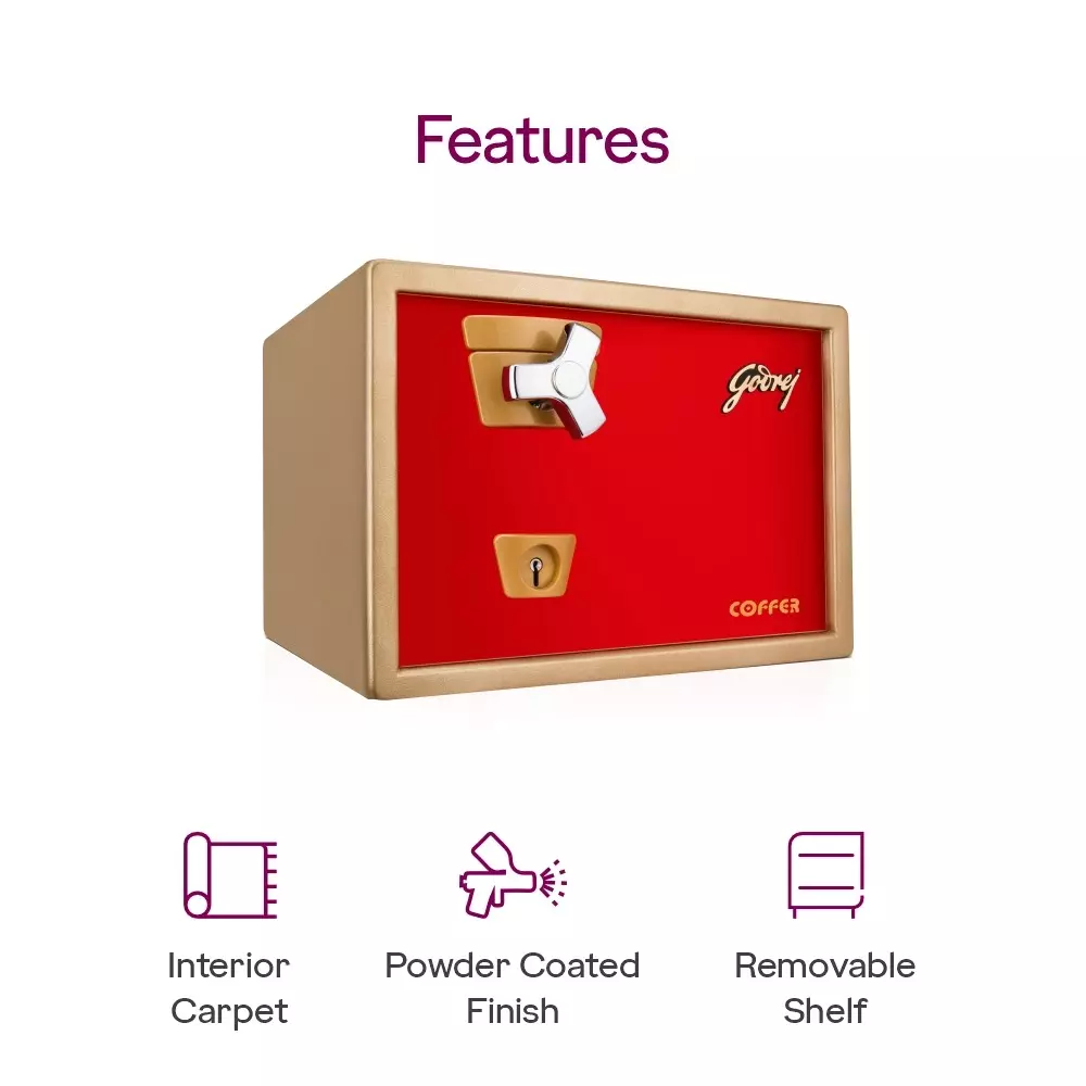 Godrej Home Locker Premium Coffer 22 L Red Mechanical Single Key Control