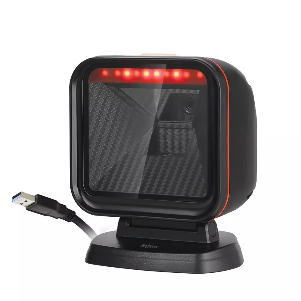 FINGERS Wired Barcode Reader 20% Print Contrast USB Interface Beeper, LED Indicator 200 Scans/Sec Scan Rate Black Color, QuickScan Omni W106