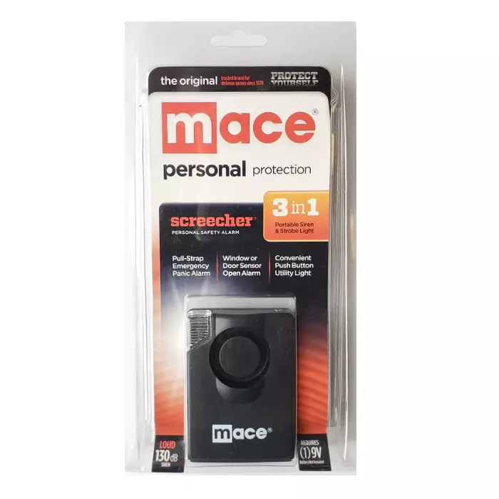 Mace Screecher Personal Safety Alarm 130 dB 9 V Battery Black, NI1410