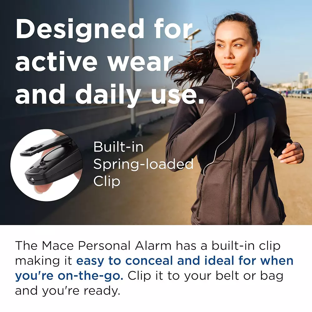 Mace Personal Alarm Clip 130 dB 3x Alkaline LR44 Batteries Black, NI1385