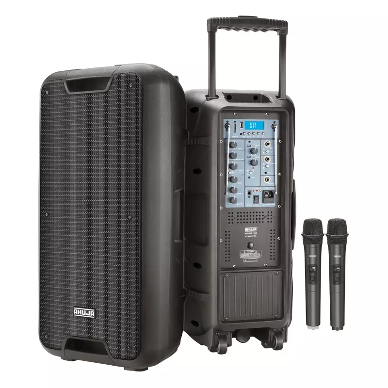 Ahuja Portable PA Amplifier DJ Speaker Wireless 55 W (LF+HF) with Trolley System & Handheld Microphones, Aspire-208