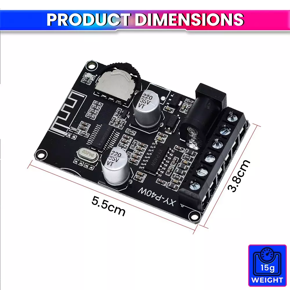 amicisound Mini Amplifier Board 40 W+40 W Dual Channel DC 8-24V DIY Speaker Black