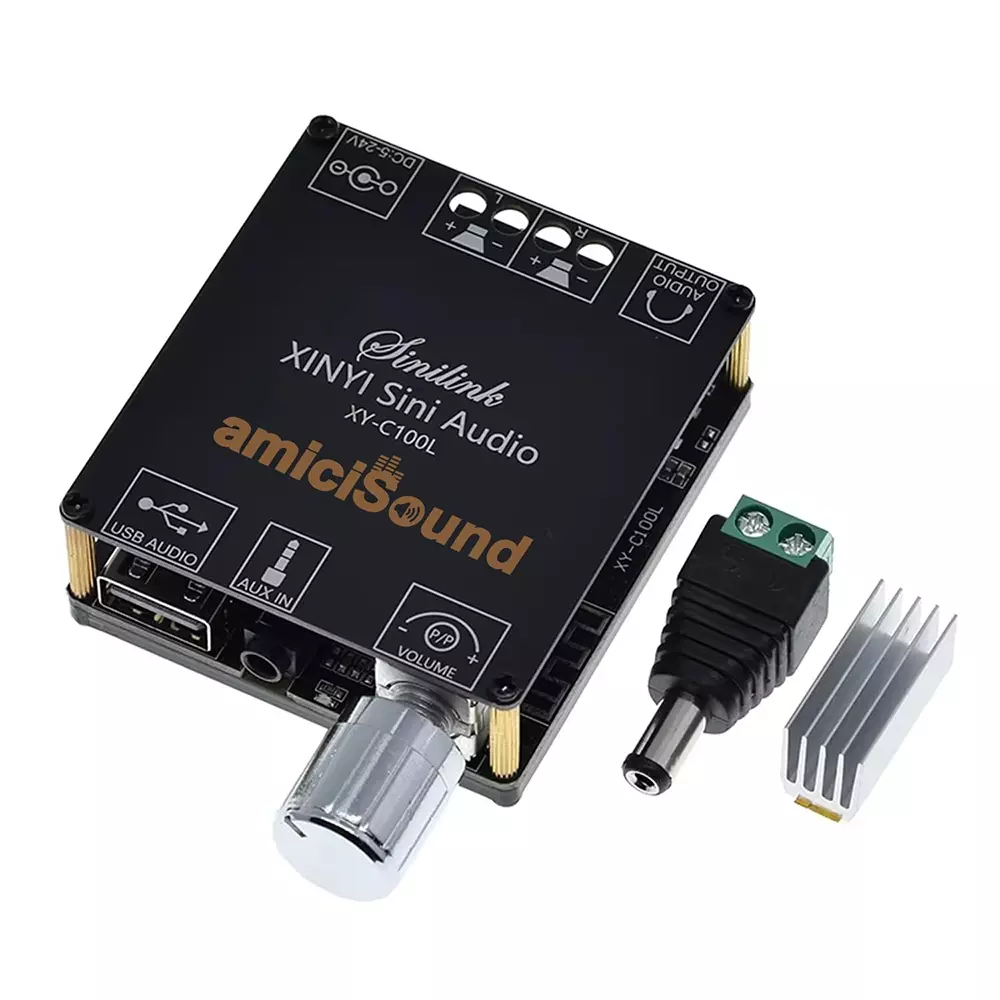 amicisound Mini Wireless Amplifier 100 W+100 W Dual Channel DC 5-26V DIY Speaker Black