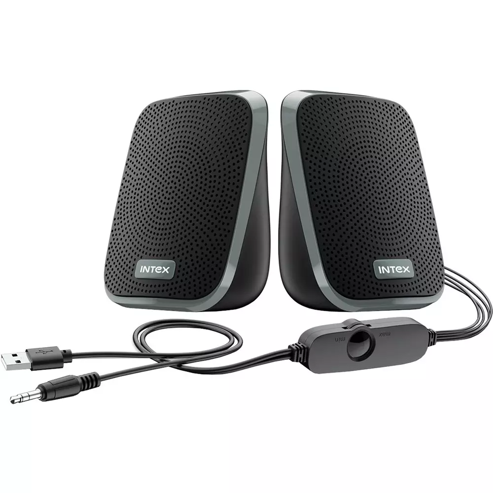 INTEX 10 W 2.0 Wired Speaker for Laptop and Desktop Grey & Black Color, IT 120 DESKTOP SPEAKER 2.0 (Grey)