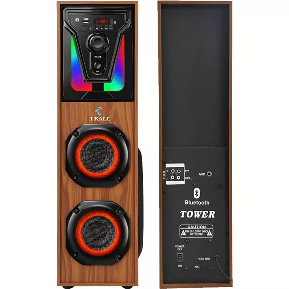 ikall-bluetooth-tower-speaker-100-w-deep-bass-wireless-streaming-mic-input-with-dual-drivers-led-lights-ikl-ik009ts-brwn