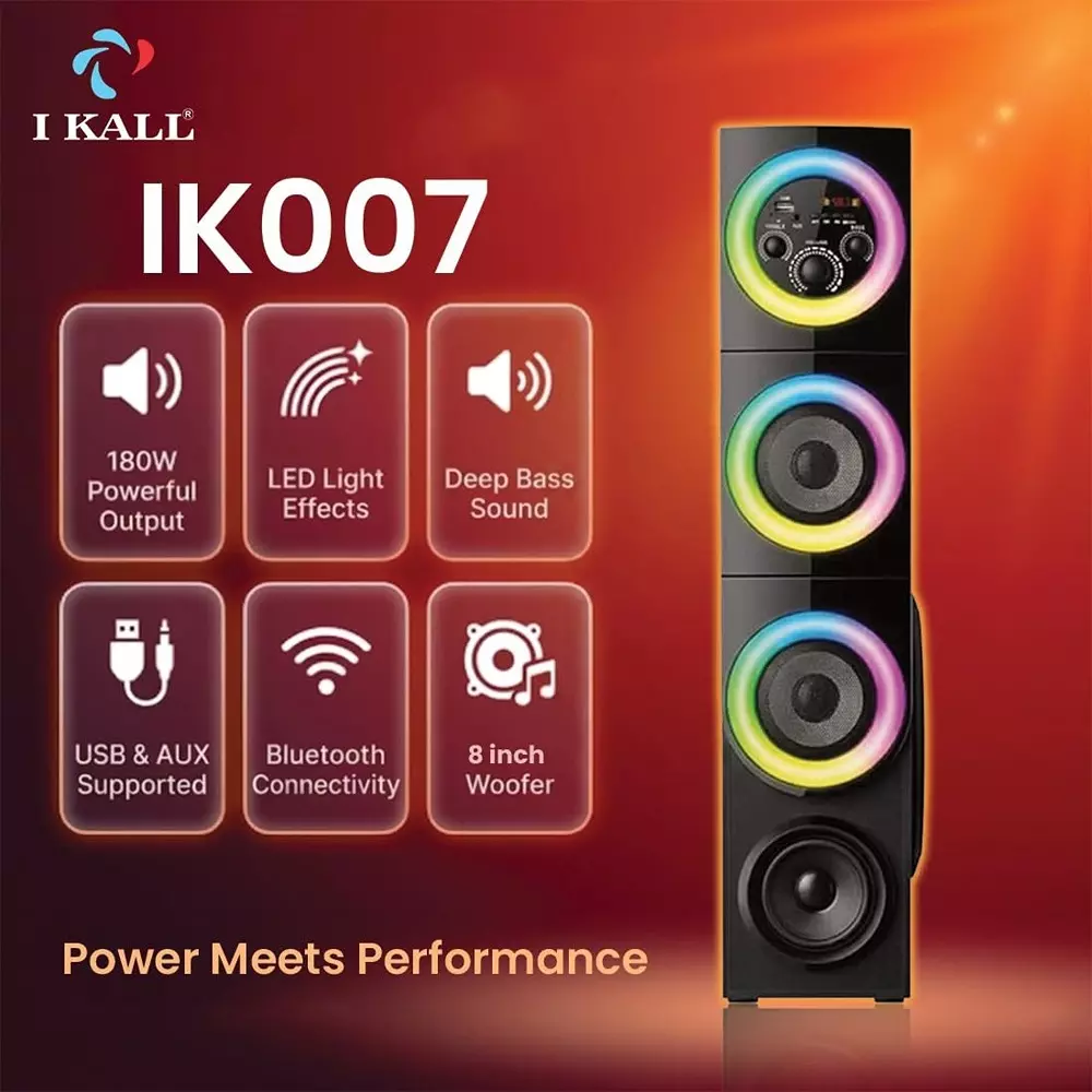 ikall-bluetooth-tower-speaker-180-w-deep-bass-audio-wireless-streaming-mic-support-with-dual-drivers-led-lights-ikl-ik007ts-blk