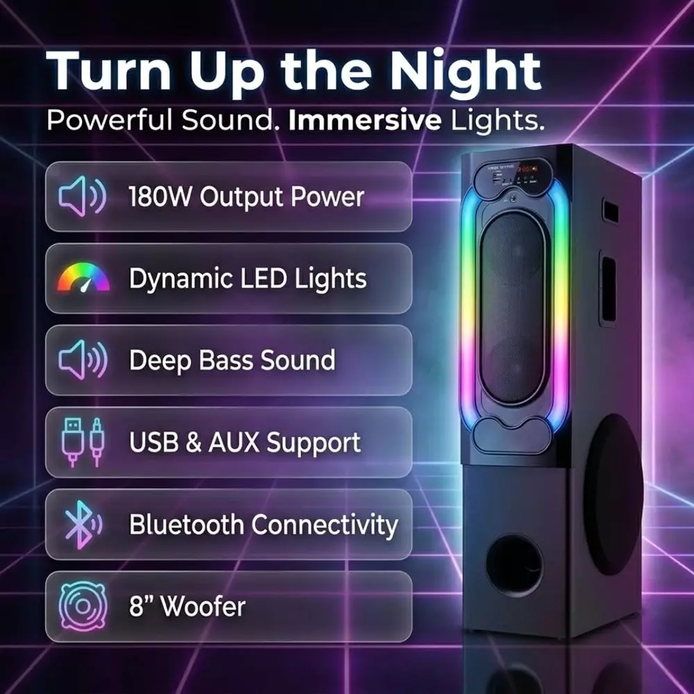 ikall-bluetooth-tower-speaker-180-w-deep-bass-wireless-streaming-mic-input-with-dual-woofers-led-party-lights-ikl-ik006ts-blk