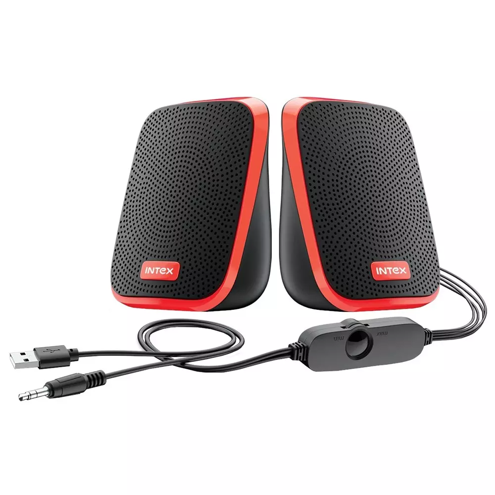 INTEX 10 W 2.0 Wired Speaker for Laptop and Desktop Orange & Black Color, IT 120 DESKTOP SPEAKER 2.0 (Orange)