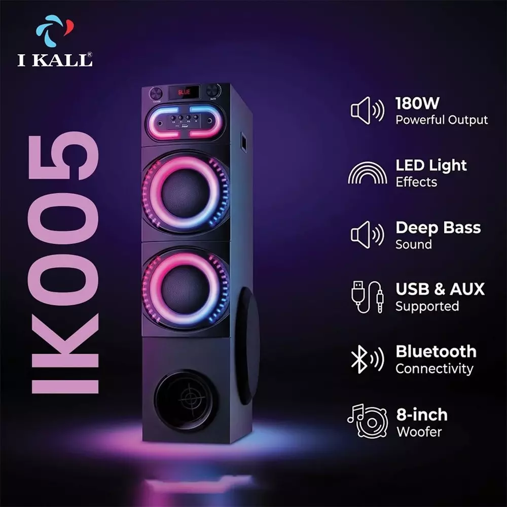 ikall-bluetooth-tower-speaker-180-w-deep-bass-wireless-connectivity-mic-support-with-dual-drivers-led-lights-ikl-ik005ts-blk