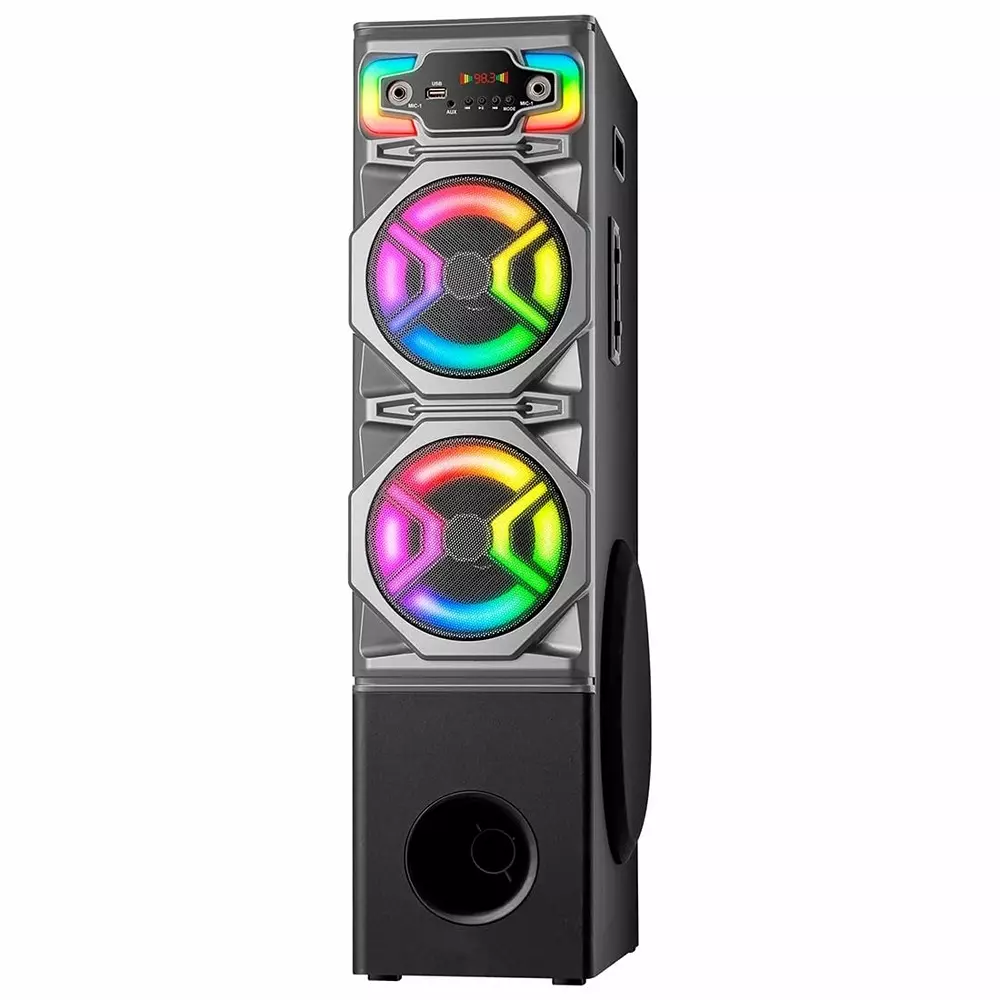 IKALL Bluetooth Tower Speaker 180 W Deep Bass Wireless Streaming & Mic Input with Dual Drivers & LED Party Lights, IKL-IK011TS-BLK