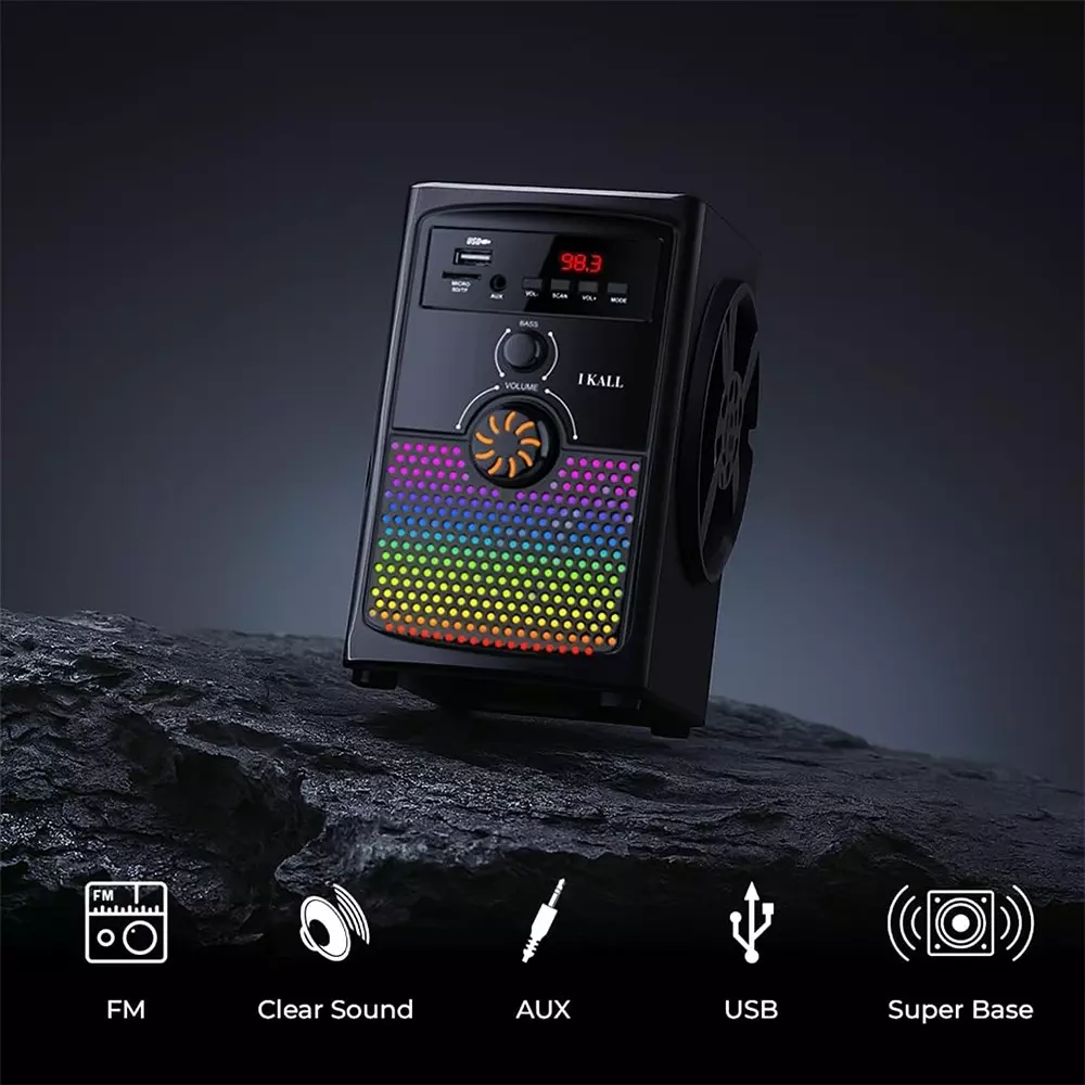 I Kall IK001 Bluetooth Home Theatre Speaker Black 30 W RGB LED Lights FM, AUX, USB Support Super Bass & Clear Sound Portable Design