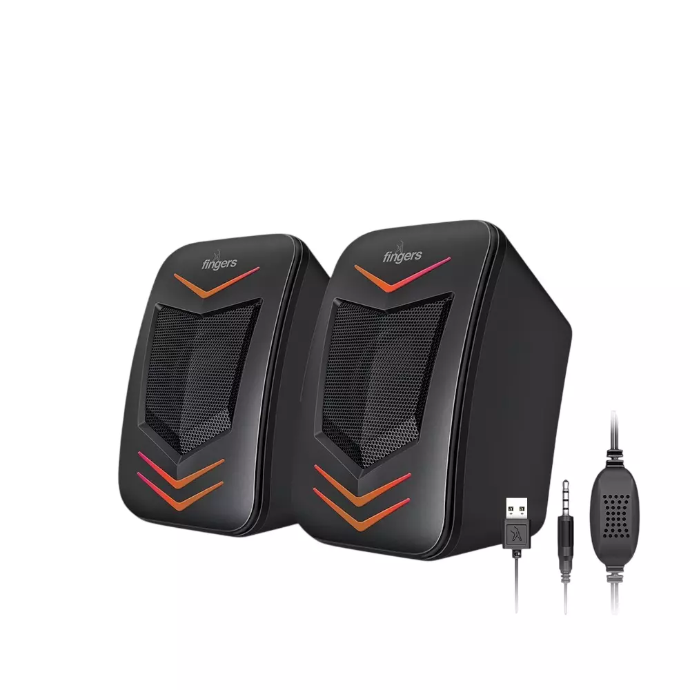 FINGERS Multimedia Speakers USB Connectivity 6 W (3 W x 2) Output Power Midnight Black Color, RGB-FunBeats
