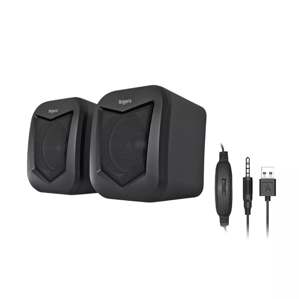 FINGERS Multimedia Speakers USB Connectivity 6 W (3 W x 2) Output Power Midnight Black Color, DeskSound 2.0