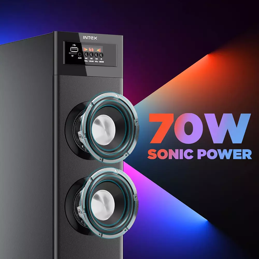 INTEX Single Tower Speaker 70 W Wireless Bluetooth Connectivity 2.1 Channel Type Black, 700 (S)