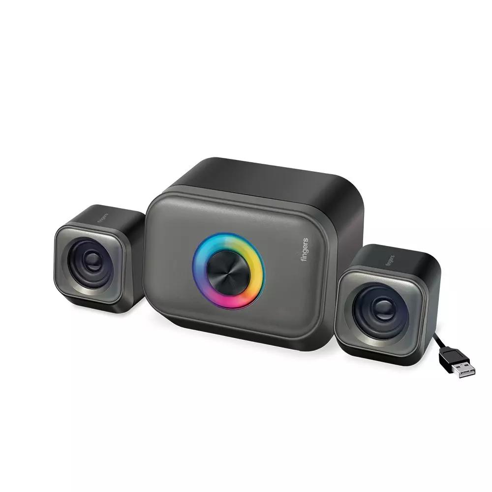 FINGERS Multimedia Speakers USB Connectivity 13 W (5 W + 4 W x 2) Output Power Rich Black + Slate Grey Color, StereoCuboid