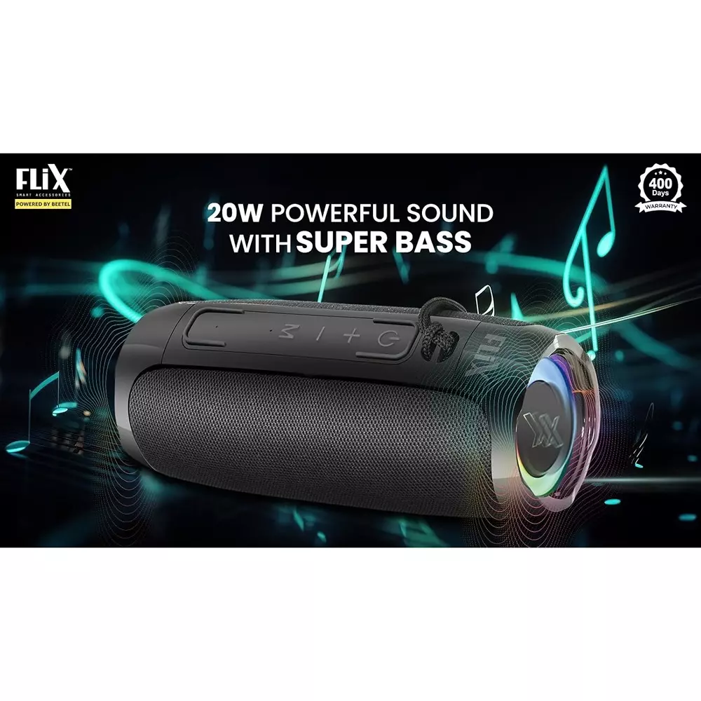 Flix Beetel Bluetooth Speaker 20 W ‎12 Hrs Type C Port 3000 mAH SD Card Upto 128GB & USB Support Black, XBS-W20