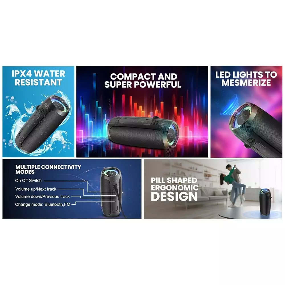 Flix Beetel Bluetooth Speaker 20 W ‎12 Hrs Type C Port 3000 mAH SD Card Upto 128GB & USB Support Black, XBS-W20