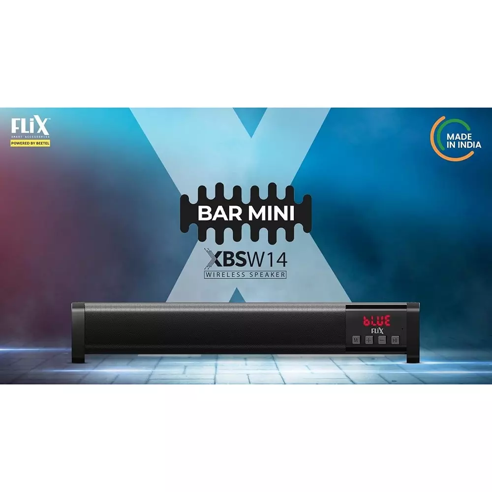 Flix Beetel Bar Mini Bluetooth Speaker 14 W Upto 7 Hrs SD Card, USB Disk, AUX, Type C Charging Black, XBS-W14