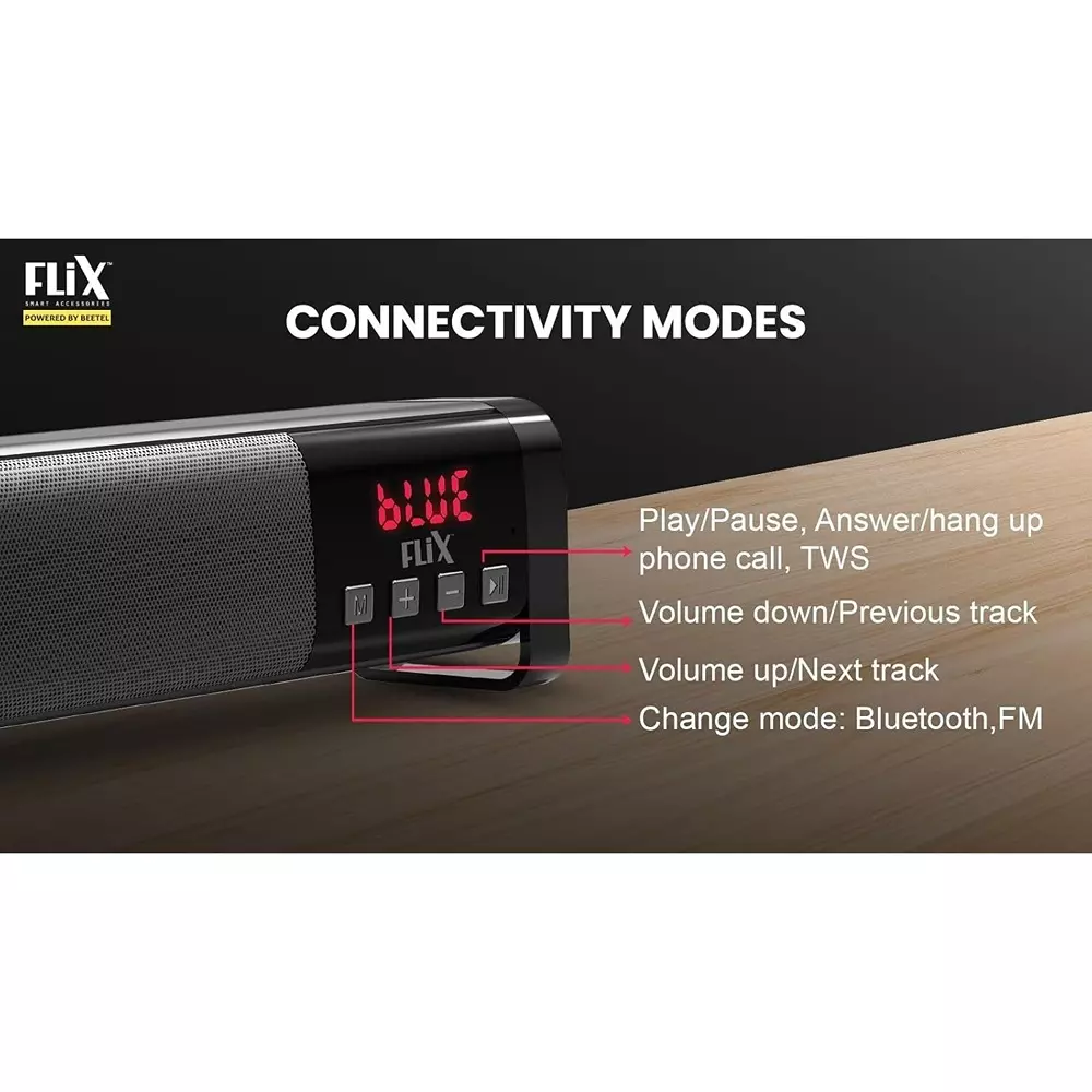 Flix Beetel Bar Mini Bluetooth Speaker 14 W Upto 7 Hrs SD Card, USB Disk, AUX, Type C Charging Black, XBS-W14