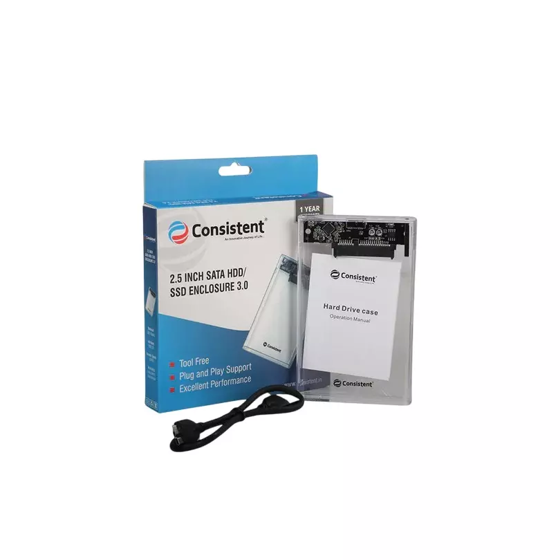 Consistent Transparent Enclosure, Portable External Hard Disk USB 3.0 SATA 63 mm (2.5 inch) Form Factor Black