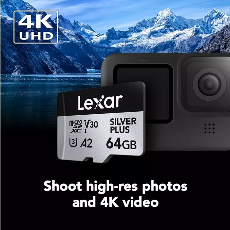 Lexar High-Performance microSDXC Memory Card 64 GB UHS-I with SD Adapter, SILVER PLUS