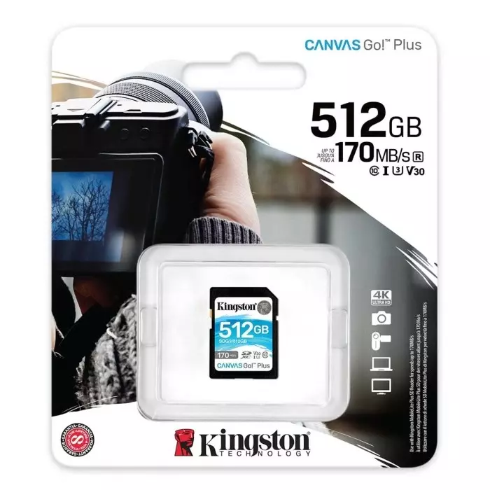 Kingston 512 GB SDXC SD Card, A2, Class 10, U3, UHS-I, V30, SDG3/512GB