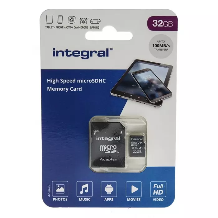 Integral Memory 32 GB MicroSDXC Micro SD Card Class 10 UHS-1 U1, INMSDH32G-100V10