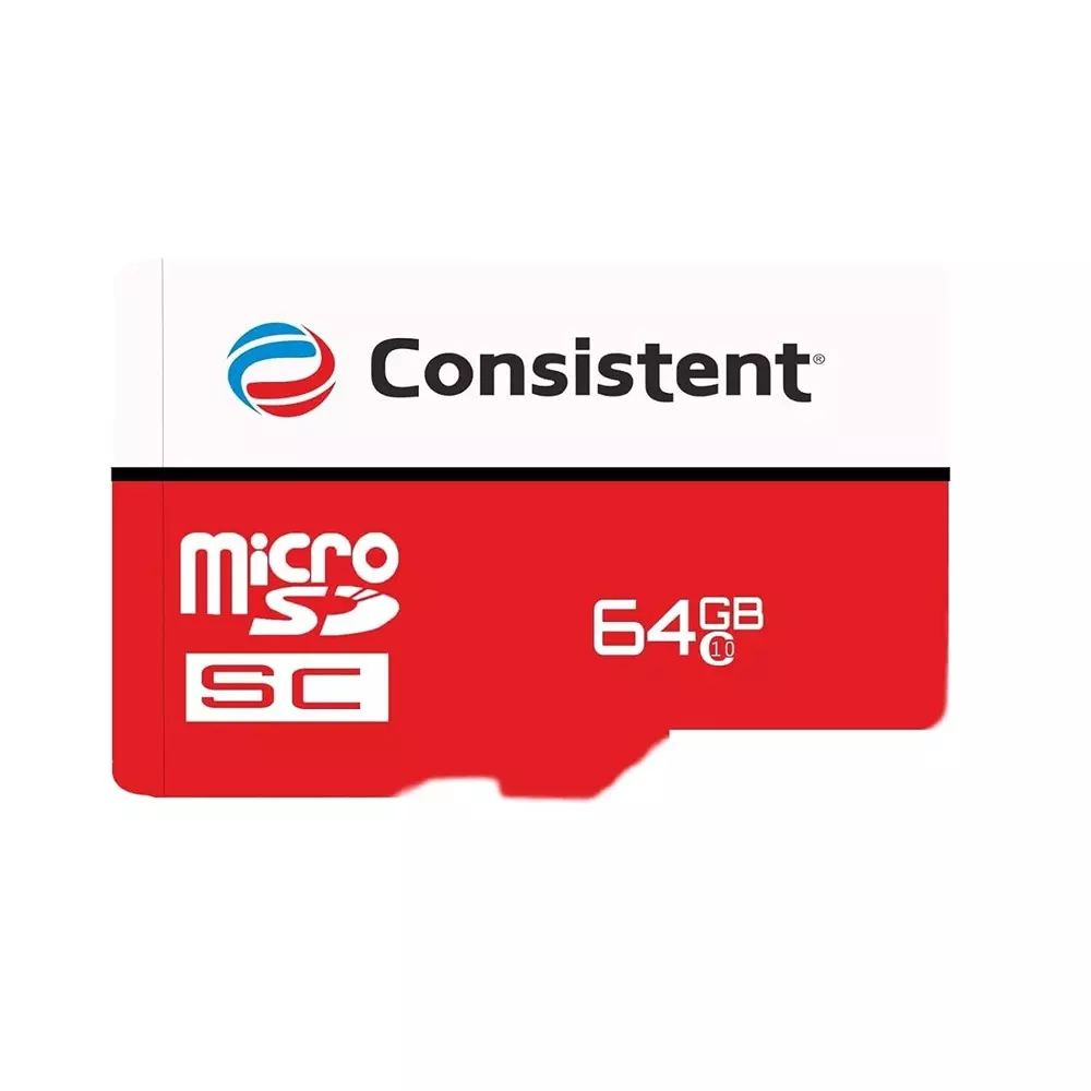 Consistent Hi-Speed Series Micro SD Card 64 GB Class 10 for Video Surveillance Camera, White & Red